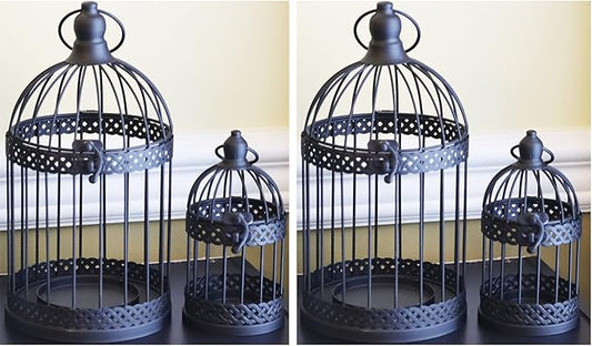 Vela Lanterns Bird Cage Decor Candle Holder Lantern Decorative Table Centerpiece Halloween Decorations, Black, Set of 4