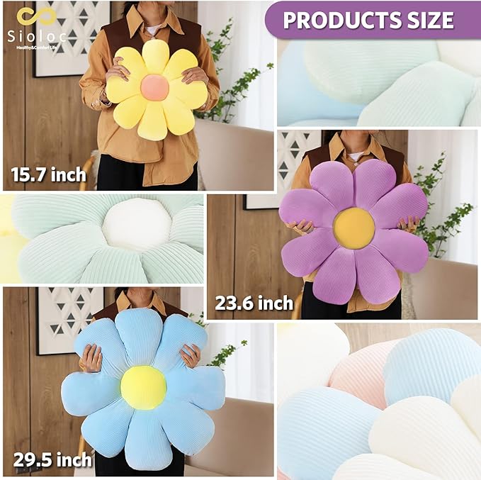 Sioloc Flower Pillow - Shaped Throw Pillow Butt Cushion, Seating Cushion, Cute Room Decor & Plush Pillow for Bedroom Sofa Chair (Lavender, 29.5'')