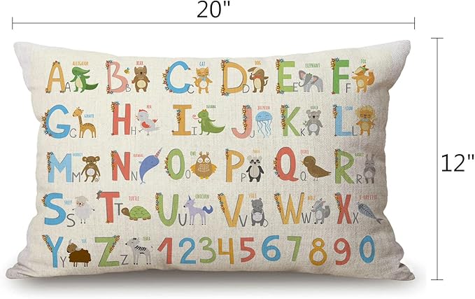 Farmhouse Decorative Outdoor Throw Pillow Covers for Couch Sofa Bed Alphabet with Cartoon Animals Pillow Cover Modern Decor Pillow Case 12 x 20 Inch