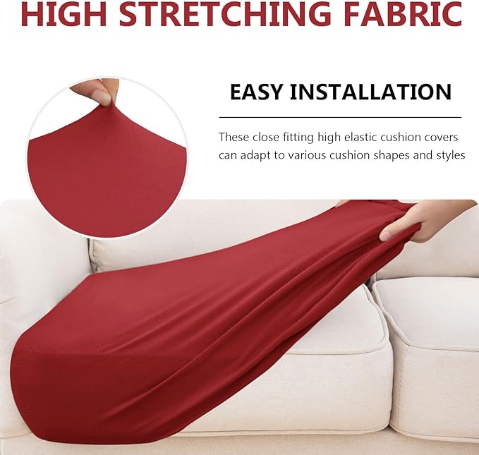 hyha Waterproof Couch Cushion Covers, Stretch Sofa Couch Seat Slipcover for Dog Washable, Non-Slip Waterproof Outdoor Cushion Covers for Patio Furniture Replacement (1 Piece for Small, Wine Red)