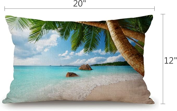 Farmhouse Decorative Outdoor Throw Pillow Covers for Couch Sofa Bed Tropical Palm Tree ANSE Lazio Beach at Praslin Island Pillow Cover Modern Decor Pillow Case 12 x 20 Inch Jcp133