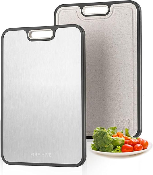 FIRE HIVE Kitchen Stainless Steel Cutting Board,Double-Sided Multi-Functional Cutting Boards,Large Cutting Board Made of Stainless Steel & Platycodon, 16*11 inches Safe Kitchen Cleaning Cutting Boards