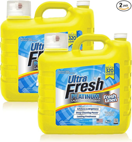 Ultra Fresh 2 Pack Platinum Liquid Laundry Detergent up to 320 Loads, Fresh Linen - Deep Cleaning Power and Fresh Scent for Washing Clothes