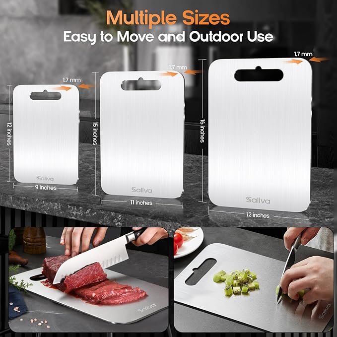 Saliva Titanium Cutting Boards for Kitchen, Cutting Board Double Sided Food Grade, Dishwasher Safe, No Blunt Knife, Chopping Boards with Handle for Meat, Fruit & Vegetable (12x9in)