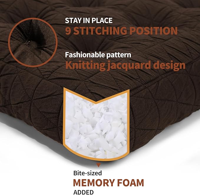 Large Chair Cushions with Handle, 20"x 20" Bite-Size Memory Foam Seat Cushions for Wicker Chair, Patio Non-Slip Rattan Chair Pads, Square Floor Cushion, Brown