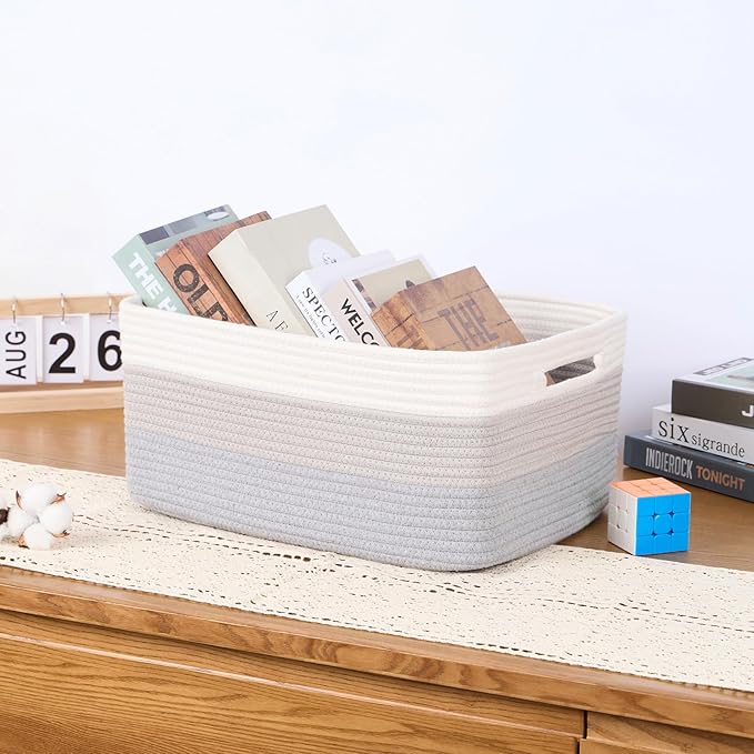 Large Storage Baskets for Organizing, Closet Shelf Baskets for Clothes Blanket Towels, Baby Nursery, Toy Bins Box, Woven Rope Baskets, 17 x 13 x 7.5”, 4 Packs Gradient Grey