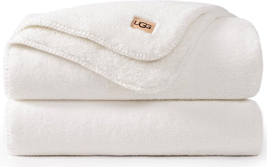 UGG Whitecap Plush Throw Blanket Fleece Lightweight Soft Cozy Throw for Couch or Bed Luxury Home Decor for Living Room Washable Hypoallergenic Blankets for Dorm Decor, 50-inch x 70-inch, White Snow