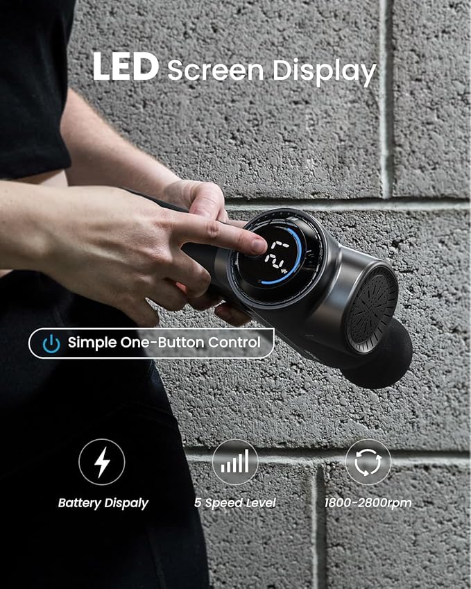 RENPHO Massage Gun with Bluetooth, Portable Percussion Massager for Back and Neck, Handheld Device with Carry Case, Gifts for Men Women, Active+