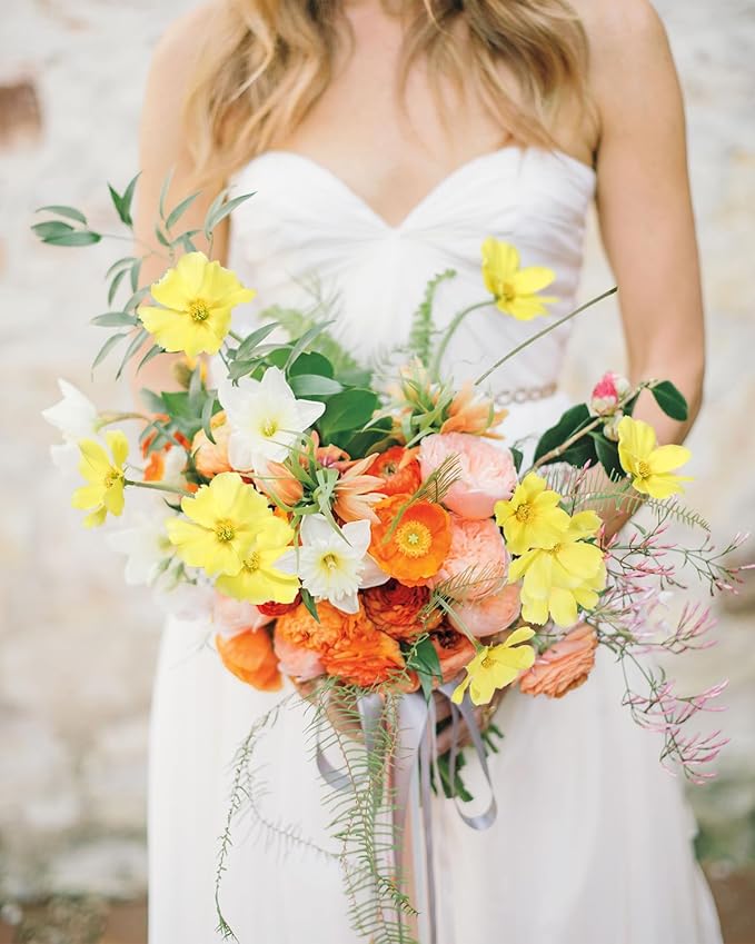 IPOPU Fake Yellow Flowers Artificial Daisies 5PCS Silk Cosmos Fake Daisies Wild Flowers 24.5”Artificial Wildflowers Table Decor for Baby Shower Centerpieces Wedding Bouquet (Yellow)