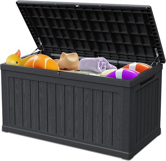 260 Gallon Double-Wall Resin Deck Box - Lockable Waterproof Outdoor Storage Box, 1000lbs Capacity & Doubles as Seating for Patio Furniture - Garden Tools, Pool Accessories (Black)
