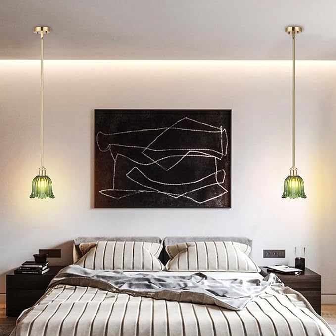 Modern Gold Pendant Light 3 Pack Brushed Brass Mid Century Chandelier Green Glass Shades Adjustable Rods Farmhouse Ceiling Hanging Lighting Fixture Kitchen Island Dining Room Bedroom