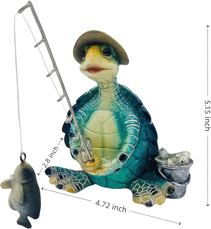 Turtle Fishing Decor, Summer Garden Statues, Nautical Coastal Beach Decorations, Home Office Decor Gifts, Bookshelf Desk Bathroom Tabletop Statue Ornament (Turtle Fishing)