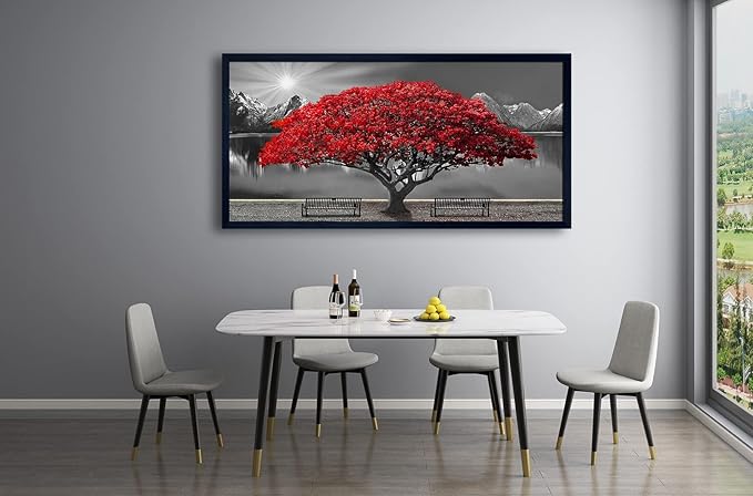 Black and White Red Tree Wall Art Canvas Print Picture Large Red Tree Landscape Modern Artwork for Living Room Bedroom Office Home Wall Decor With Frame 29X58inch Black Framed