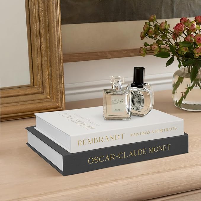 Linen Decorative Books for Home Decor,Set of 2 Aesthetic Faux Decor Book for Decoration,Fake Books for Bookshelf,Keepsake Storage Box (Gray & Beige)