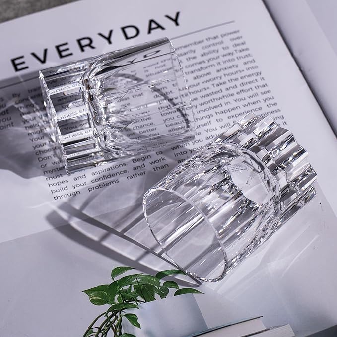 KAMMAK Crystal Whiskey Glasses Set of 2, Handcrafted 7.1oz Old Fashioned Glasses Stemless, Luxury Hand Blown Cocktail Glasses, Scotch Cup for Women, Men Gift for Bourbon Barware, Home Bar