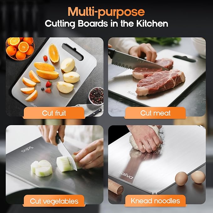 Saliva Titanium Cutting Boards for Kitchen, Cutting Board Double Sided Food Grade, Dishwasher Safe, No Blunt Knife, Chopping Boards with Handle for Meat, Fruit & Vegetable (12x9in)