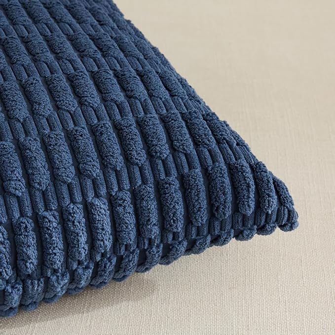 Fancy Homi 4 Packs Dusty Blue Decorative Throw Pillow Covers 18x18 Inch for Living Room Couch Bed Sofa, Rustic Farmhouse Boho Home Decor, Soft Plush Striped Corduroy Square Cushion Case 45x45 cm