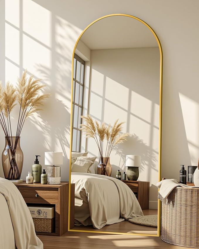 64"x21" Full Length Mirror, Arched Full Body Mirror, Standing Hanging or Leaning Floor Mirror for Bedroom and Living Room, Gold