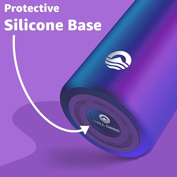 Chill Oasis Water Bottle | Compatible With Popular Flavor Cartridges | BPA Free, Leak Proof, Double-Walled Vacuum Insulated Stainless Steel, and Dishwasher Safe | Cold for 24 Hours (Aura, 22oz)