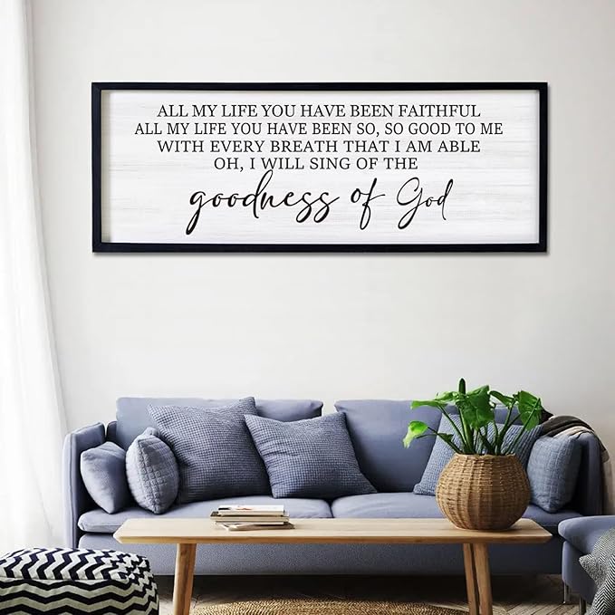 Goodness of God Framed Wall Art, 40''×15'' Positive Religious Black Bible Verse for Christian God Jesus Christ Prayer, Vintage Rustic Long Holy Catholic Scripture Decor