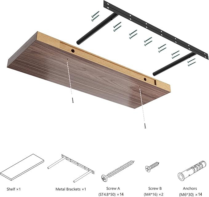 Large Floating Shelves for Wall Set of 3 Wooden Wall Shelves 24 in x 12.75 in x 2 in Room Decor Long Shelf with Invisible Wall Mount Bracket for Bedroom Kitchen Living Room Walnut