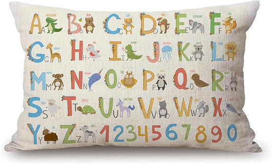 Farmhouse Decorative Outdoor Throw Pillow Covers for Couch Sofa Bed Alphabet with Cartoon Animals Pillow Cover Modern Decor Pillow Case 12 x 20 Inch