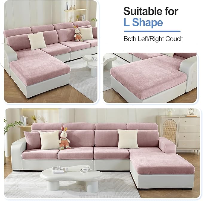 Sectional Couch Covers for L Shaped Sectional Sofa (Left or Right Facing) – Softer Chenille Sofa Covers Washable, Non-Slip Stretch Chaise Slipcover (Only 1PC Chaise Cushion Cover, Pale Pink)