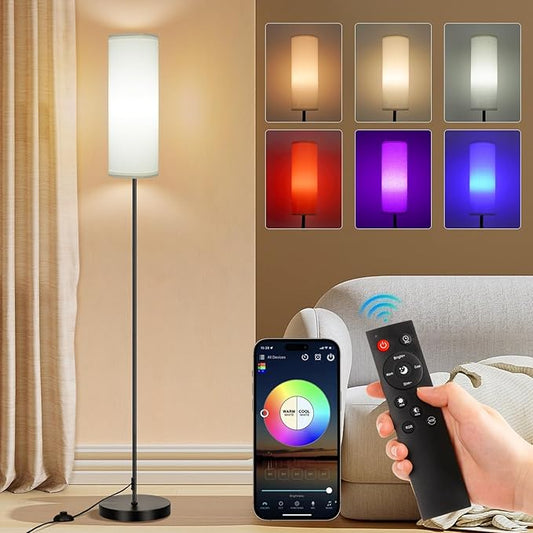 FRIDEKO HOME Floor Lamps for Living Room, Dimmable Colors Temperature & Brightness, Modern Floor Lamp Remote, Tall Standing Lamps for Kid Room Bedroom Office, White Lampshade 9W RGB Smart Bulb