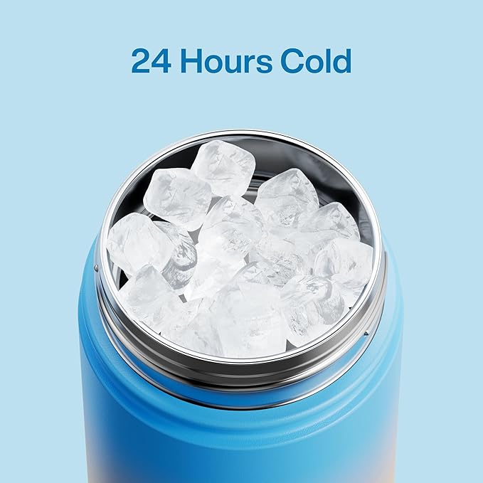 Kids Insualated Water Bottle with Straw - 12oz Stainless Steel Water Bottle with Dual Spouts, Leak-Proof, BPA-Free, Double Wall Vacuum Keeps Cold for 24 Hours for Sports, Travel, School (Sunny Breeze)