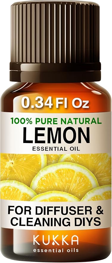 Kukka Lemon Essential Oil for Skin, Diffuser & DIY - 0.34 Fl Oz - 100% Pure Natural, Fresh Lemon Scent, for Cleaning，Aromatherapy,Candles,Soap Making Scent DIY