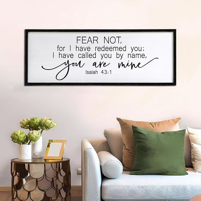 Fear Not for I Have Redeemed You Sign Framed Wall Art, 32''×12'' Rustic Religious Christian Isaiah 43:1 Bible Verse Sign, Horizontal Holy Inspirational Catholic Scripture Decor