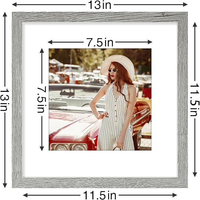 Vittanly 12x12 Picture Frames Set of 9, Shatter Resistant Plexiglass, Display 8x8 Pictures with Mat or 12x12 without Mat, Photo Frames for Wall Mount, Engineered Wood, Grey