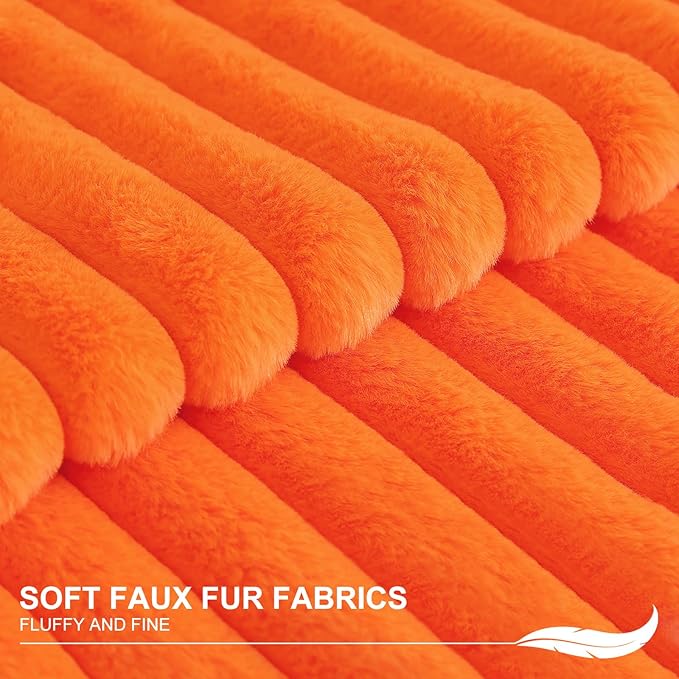 Pallene Faux Fur Plush Fall Throw Pillow Covers 24x24 Set of 2, Luxury Soft Fluffy Striped Decorative Pillow Covers for Sofa, Couch, Living Room, Burnt Orange