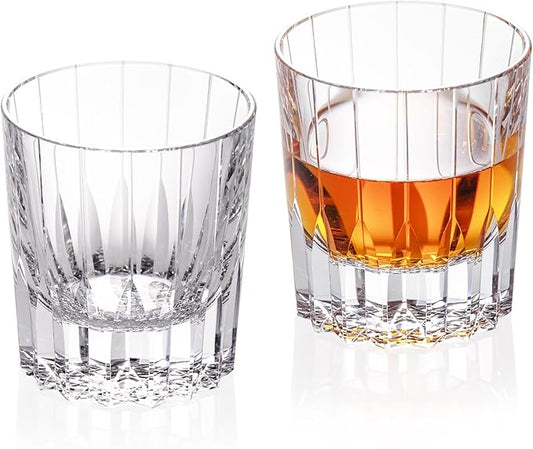 KAMMAK Crystal Whiskey Glasses Set of 2, Handcrafted 7.1oz Old Fashioned Glasses Stemless, Luxury Hand Blown Cocktail Glasses, Scotch Cup for Women, Men Gift for Bourbon Barware, Home Bar