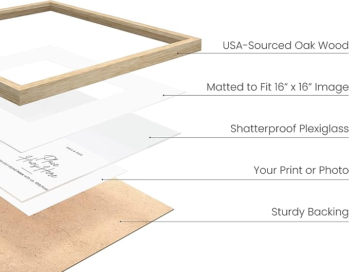 HAUS AND HUES 20x20 Square Picture Frames Set of 15 - Oak Wood Frames with Plexiglass, Beige