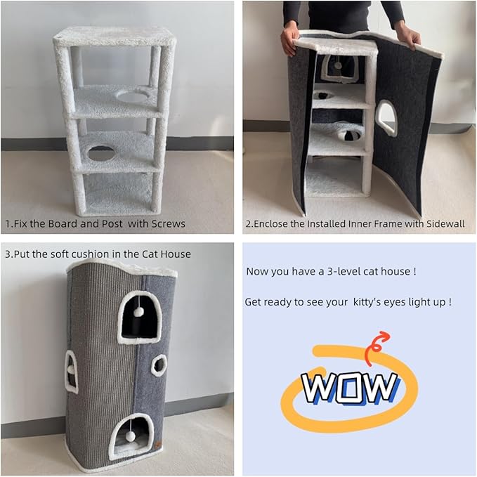 4-Level Cat House for Indoor Cats,Covered Cat Beds and Furniture with Scratch Pad,Hideaway Cave &Cushions,Modern Cat Tower Condo for Multi Small Pet and Large Cats Navy Blue