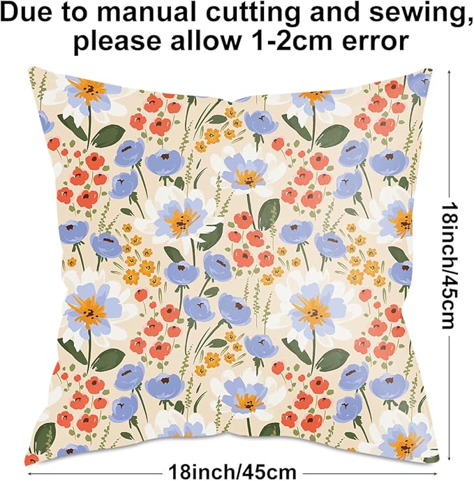 2 Pack Retro Cute Wildflowers Decor Throw Pillow Covers, 18x18 Pillow Cover, Decorative Couch Pillow Covers Flower Decor Pillowcase for Sofa Cushion Sofa Home Bedroom Bed Car Seat Living Room