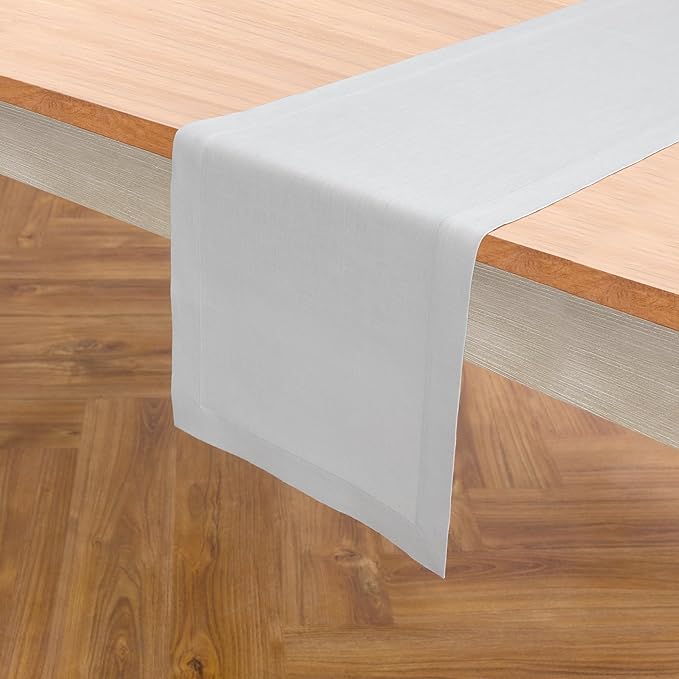 Solino Home Linen Table Runner 108 Inches Long - 100% Pure Linen Silver Cloud Dining Table Runner 14 x 108 Inch for Fall, Autumn, Thanksgiving - Fete
