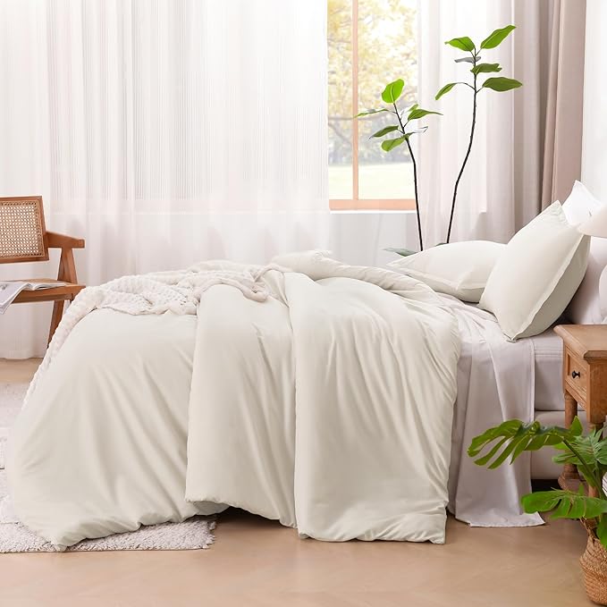 Litanika Oversized King Comforter 128x120 Beige, 3 Pieces Lightweight Solid Bedding Comforter Set, All Season Fluffy Bed Set (1 Comforter & 2 Pillowcases)
