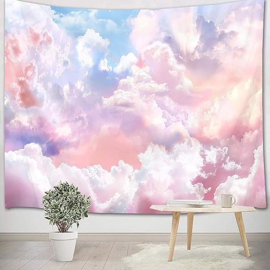 HVEST Pink Cloud Tapestry Colorful Abstract Clouds Natural Landscape Tapestries Wall Hanging for Bedroom Living Room Teen Dorm Indie Decor Poster Blanket,60x40 Inches