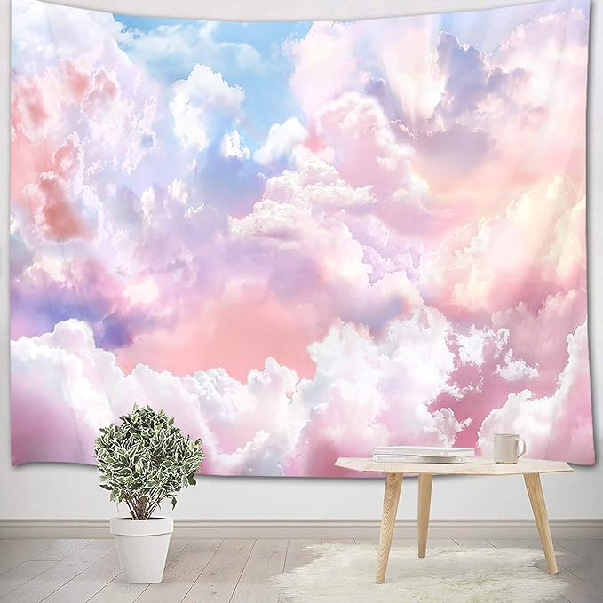 HVEST Pink Cloud Tapestry Colorful Abstract Clouds Natural Landscape Tapestries Wall Hanging for Bedroom Living Room Teen Dorm Indie Decor Poster Blanket,80x60 Inches