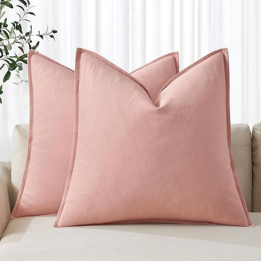 MIULEE Decorative Linen Pillow Covers 20x20 Inch Pink Boho Farmhouse Neutral Couch Throw Pillows for Bed Pack of 2 Accent Modern Pillowcase Sofa Livingroom Home Decor