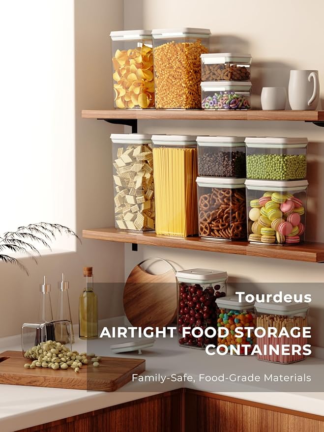 Airtight Pop Food Containers, 2-Piece Leakproof Cereal Containers Pantry Storage Containers with Lids - (2.0 Qt & 0.9 Qt)