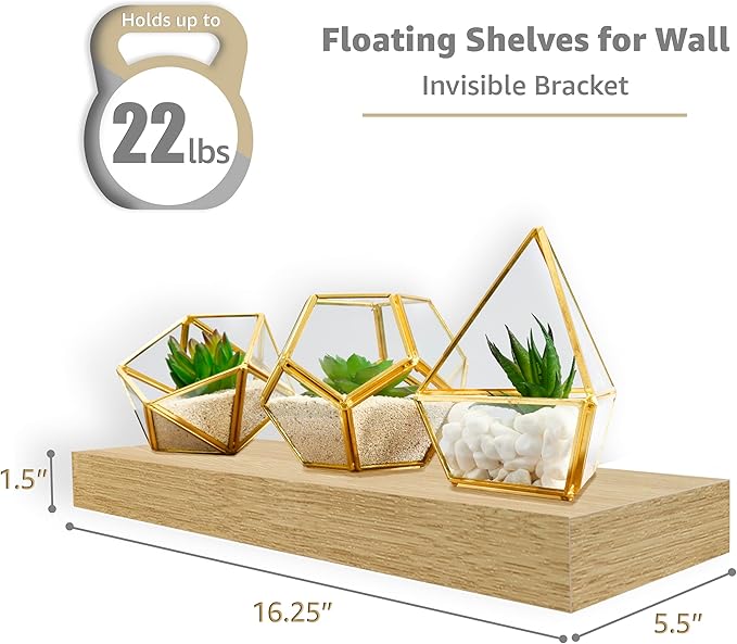 Sorbus Floating Shelves for Wall, Bathroom Shelves Wall Mounted for Kitchen, Bedroom, Living Room, Bathroom Storage, Over Toilet, Hanging Book Shelf for Ｗall Home Decor (Maple Wood, 5 Pack)