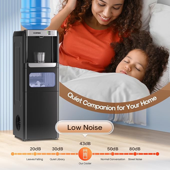ICEPURE 3-in-1 Water Dispenser with Ice Maker, Water Cooler Dispenser for 5 Gallon Bottle Built-in Bullet Ice Maker Top Loading, Hot and Cold Water Dispenser for Home/Office, 33lbs/24H, Child Lock