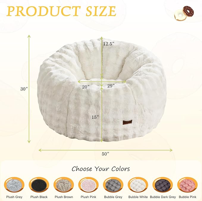 Hobestluk Bean Bag Chair Oversized Bean Bag Chair for Adults Donut-Shaped Large Bean Bag with Spacious Design for Living Room Bedroom or Reading Nook (Bubble White)