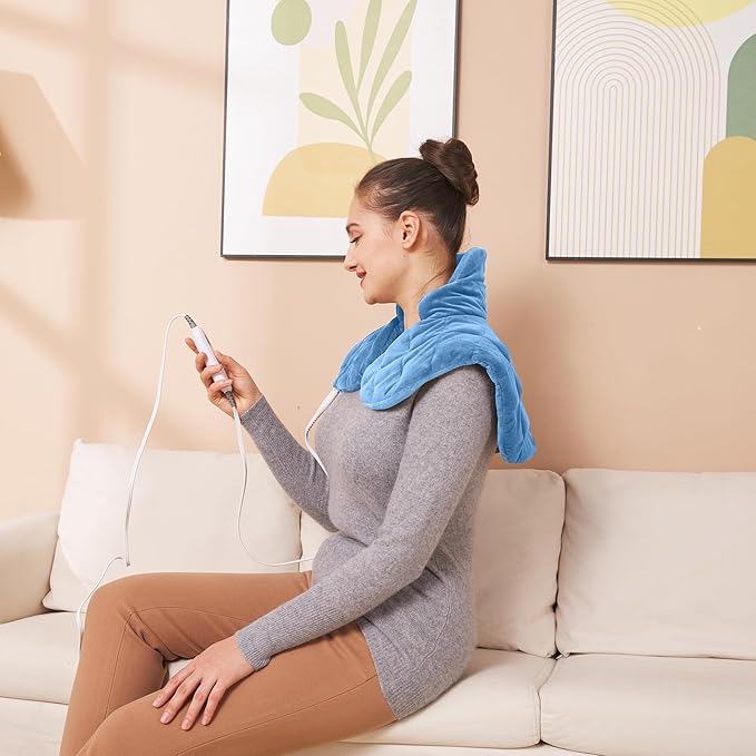 Ruqiji Neck&Shoulder&Back Heating Pad, Pain Relief for Back/Neck/Shoulders/Menstrual Pain, Christmas Gifts for Women Men Mom Dad (01-Light Blue, 19" x 24")