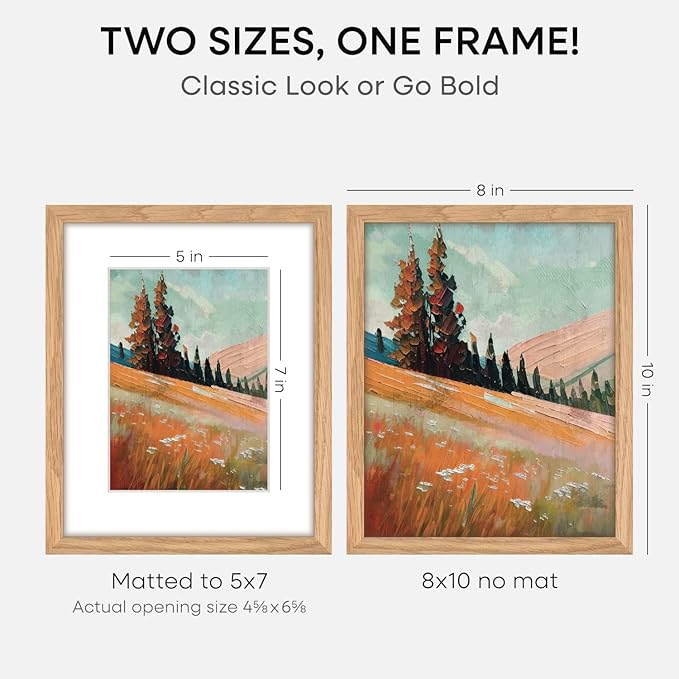 Homeforia 8 x 10 Wood Picture Frame, High End Natural Oak 8x10 Light Wooden Frames with Mat 5x7 inch Photo, 8 x 10 Frame Matted to 5 x 7 Art, Wall or Tabletop Frame, Tempered Glass, Wall Kit, Set of 1