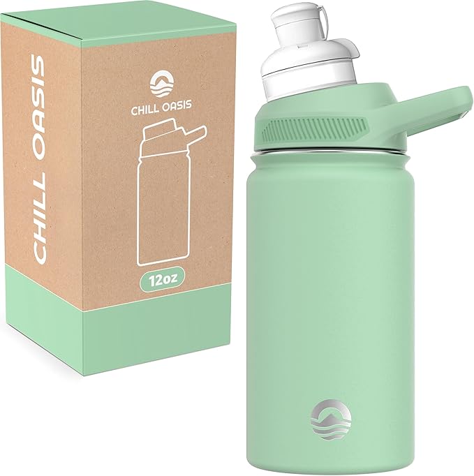Chill Oasis Water Bottle | Compatible With Popular Flavor Cartridges | BPA Free, Leak Proof, Double-Walled Vacuum Insulated Stainless Steel, and Dishwasher Safe | Cold for 24 Hours (Sage, 12oz)