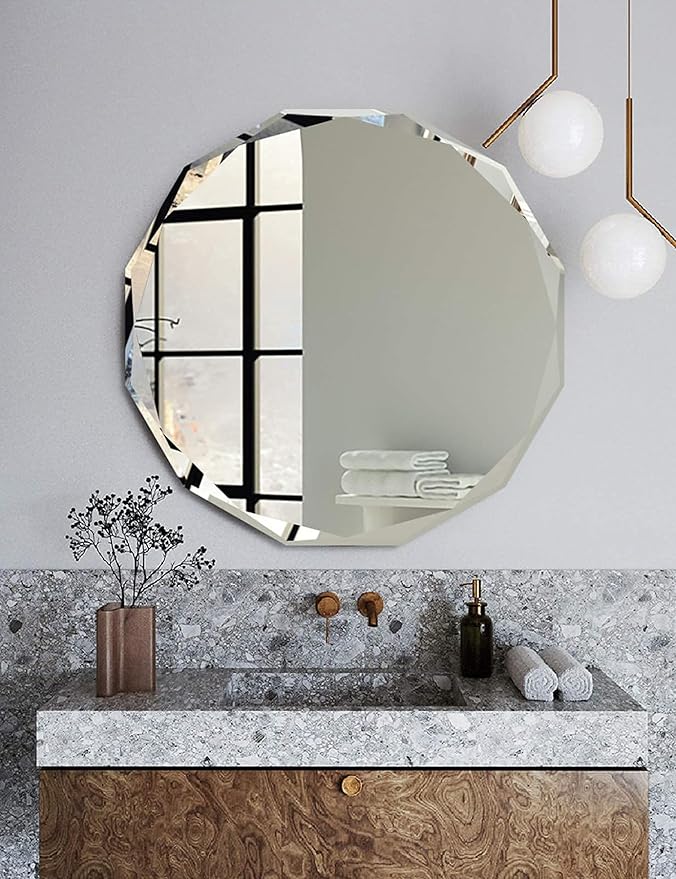 Bathroom Mirrors for Over Sink, Round Frameless Mirrors for Wall, 24x24 Inch Beveled Bathroom Mirror, Bathroom Vanity Circle Mirror for Bedroom Living Room Entryway Home Decor